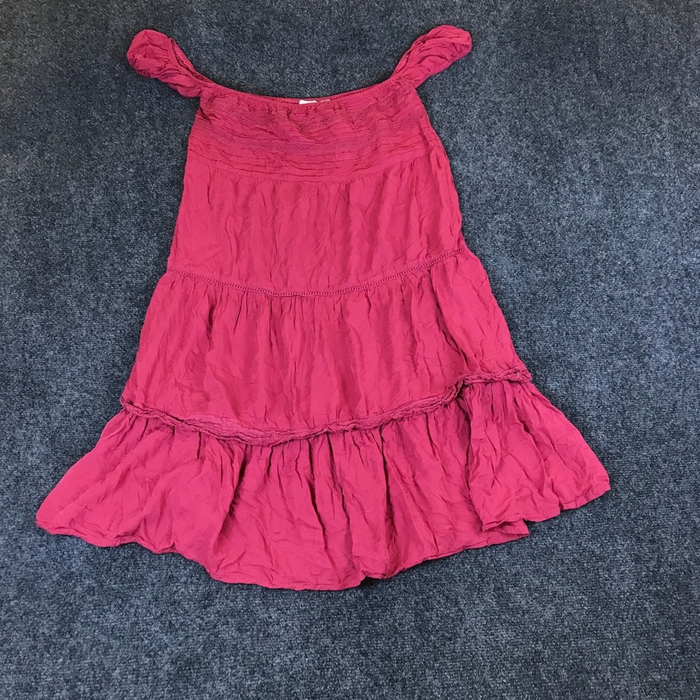 Auguste Tiered Mini Dress Womens 4 Pink Rayon Off The Shoulder Ruffle Hem Casual